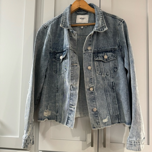 Vervet Acid Wash Distressed Classic Crop Denim Jacket 80s 90s Retro size Medium - Picture 2 of 6